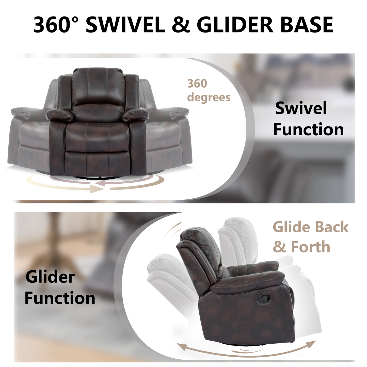 Swivel and Glider Recliner Chair,(Brown)