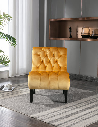 Modern Velvet Armless Accent Living Room Chair / Leisure Chair,Upholstered Fabric Button Comfortable Chair with Wooden Legs for Bedroom, Living Room, Office (Mustard Velvet)