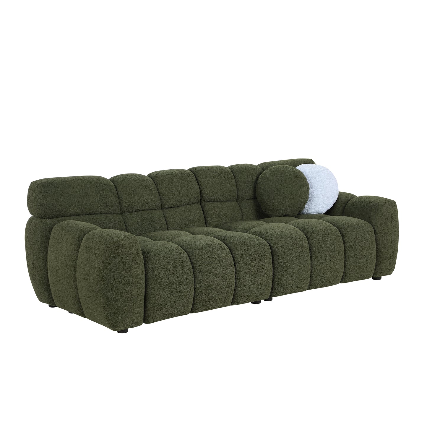 87.4 length,35.83" deepth,human body structure for USA people, marshmallow sofa,boucle sofa,3 seater, OLIVE GREEN BOUCLE