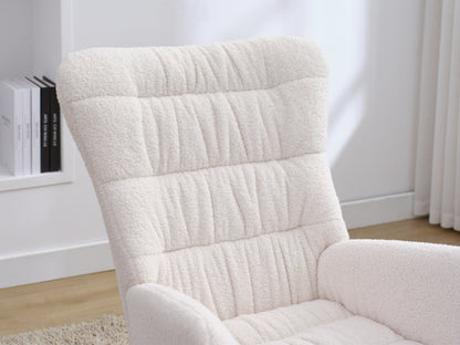 Rocking Chair, Teddy Upholstered Glider Rocker, Rocking Accent Chair with High Backrest, Comfy Rocking Accent Armchair for Living Room, Bedroom, Offices, WHITE