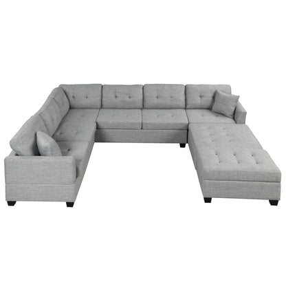 121.3" Oversized Sectional Sofa with Storage Ottoman, U Shaped Sectional Couch with 2 Throw Pillows for Large Space Dorm Apartment