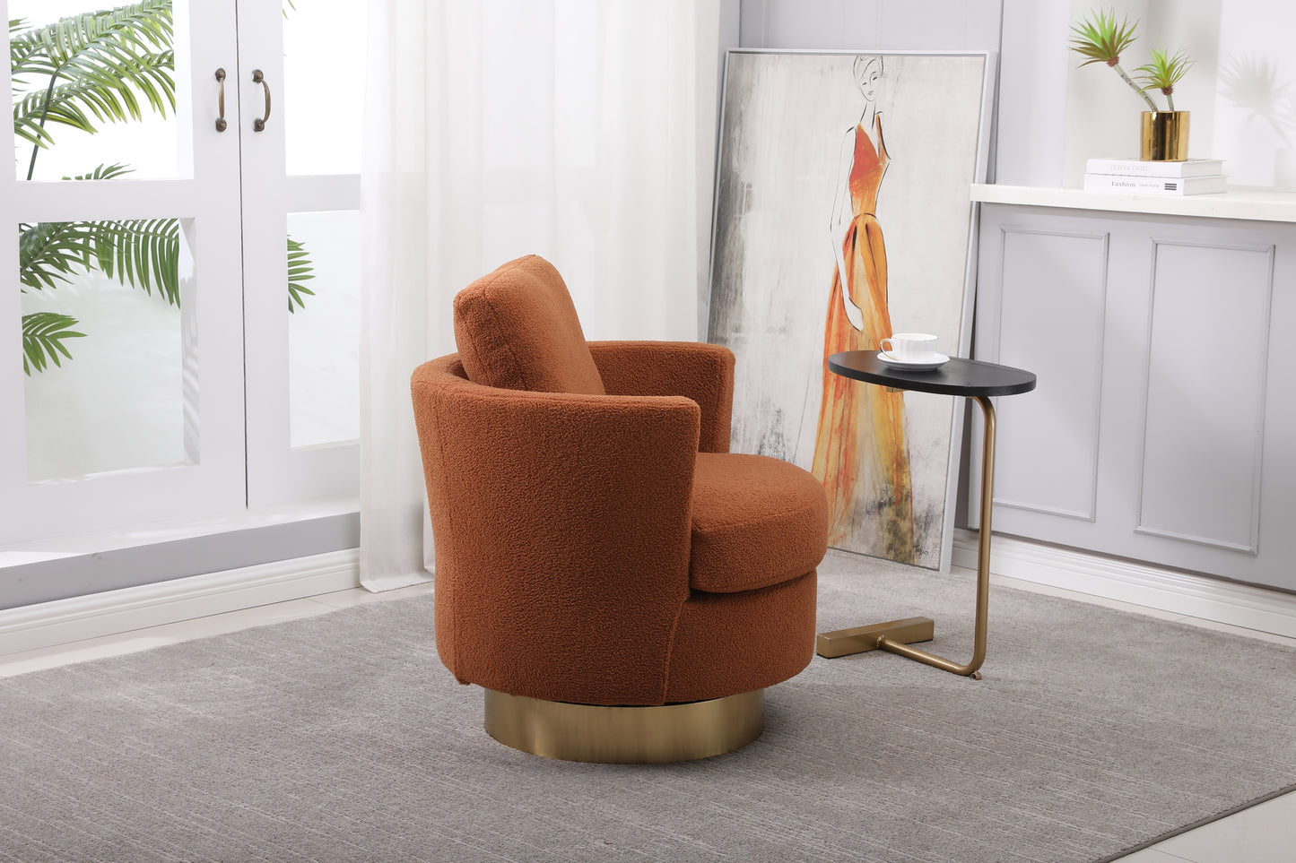 Teddy Swivel Barrel Chair, Swivel Accent Chairs Armchair for Living Room, Reading Chairs for Bedroom Comfy, Round Barrel Chairs with Gold Stainless Steel Base