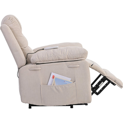 Massage Recliner,Power Lift Chair for Elderly with Adjustable Massage and Heating Function,Recliner Chair with Infinite Position and Side Pocket for Living Room,Beige