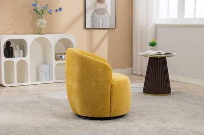 037-Chenille Fabric Swivel Accent Armchair Barrel Chair With Black Powder Coating Metal Ring,Yellow