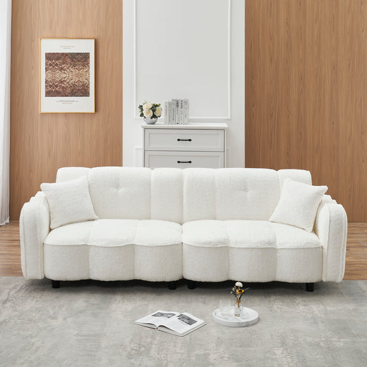 96.06 inch large teddy plush sofa for living room and entertainment space.