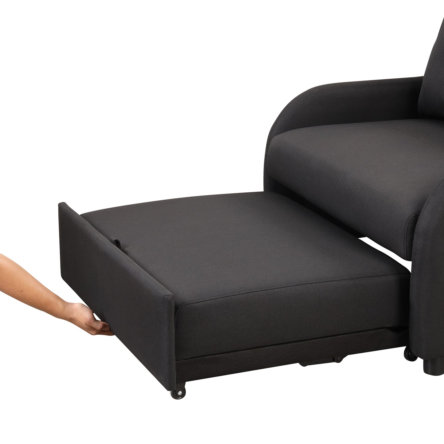 Pull out sofa sleeper 3 in 1 with 2 wing table and usb charge for nap line fabric for living room recreation room Black