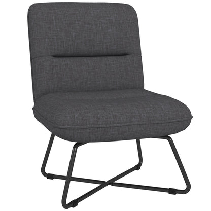 Armless Accent Chair, Upholstered Slipper Chair for Living Room with Crossed Steel Legs, Dark Gray