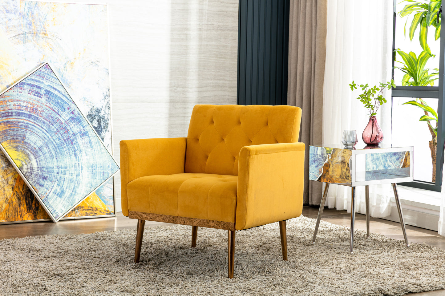 Accent Chair,leisure single sofa with Rose Golden feet