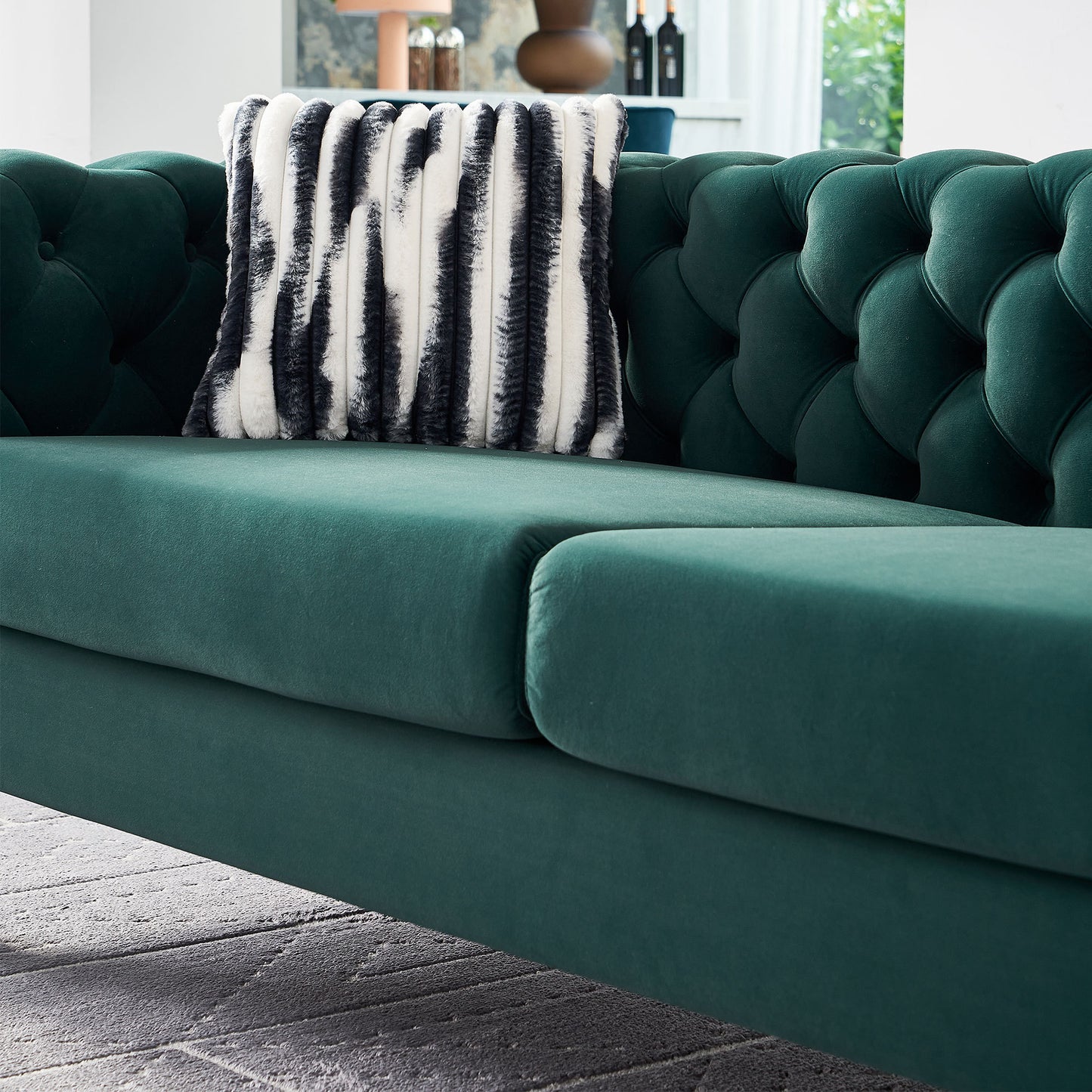 Modern Tufted Velvet Living Room Sofa, 84.25''W Couch,Green