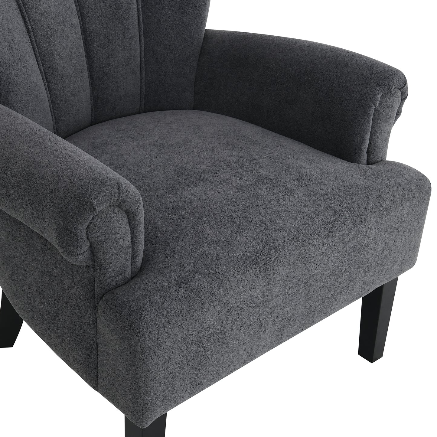 Modern Accent Living Room Chairs,Polyester Armchair Club Chair with channel back, Accent chair for Living room, Bedroom Reading room, soft fabric, wooden Leg, Dark Grey