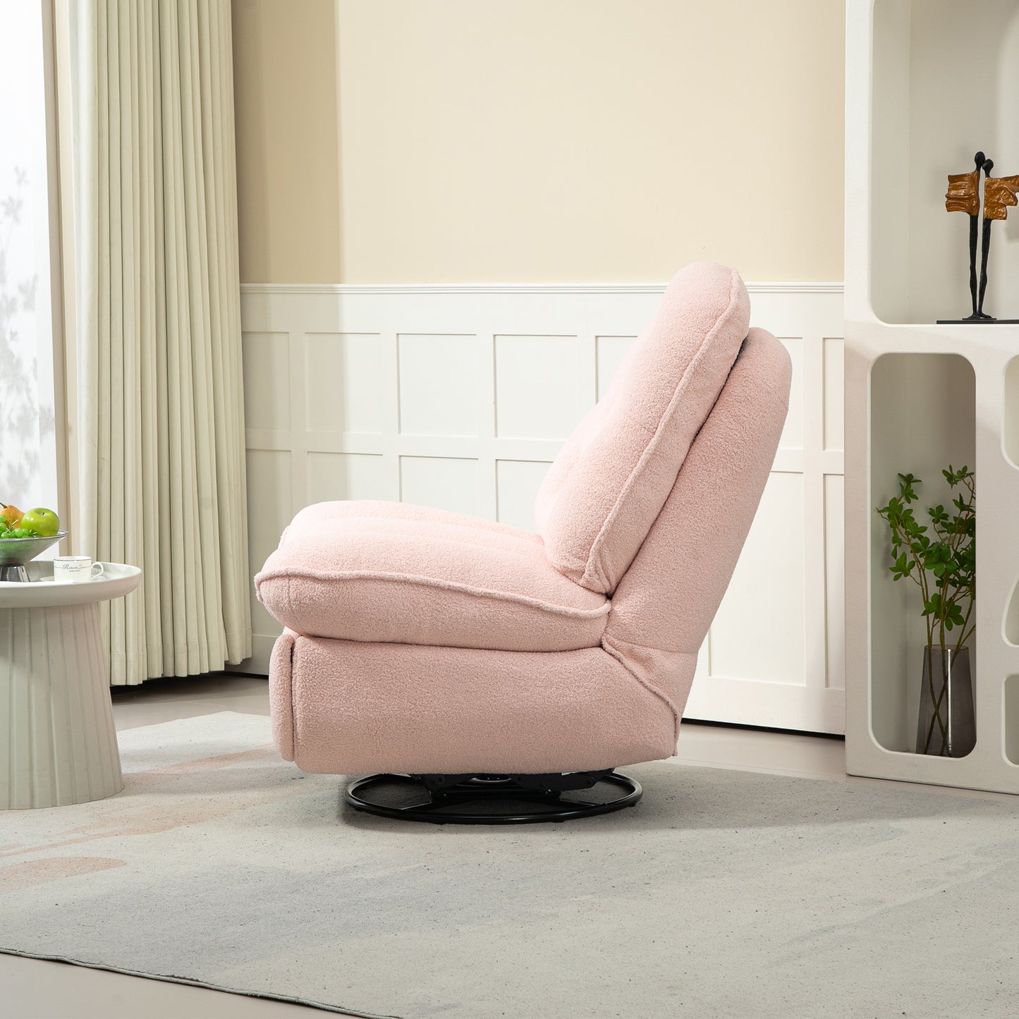 360° Swivel Recliner Adjustable Chair Chenille Glider Swivel Reclining Sofa Chair with Black Metal Round Base - Pink