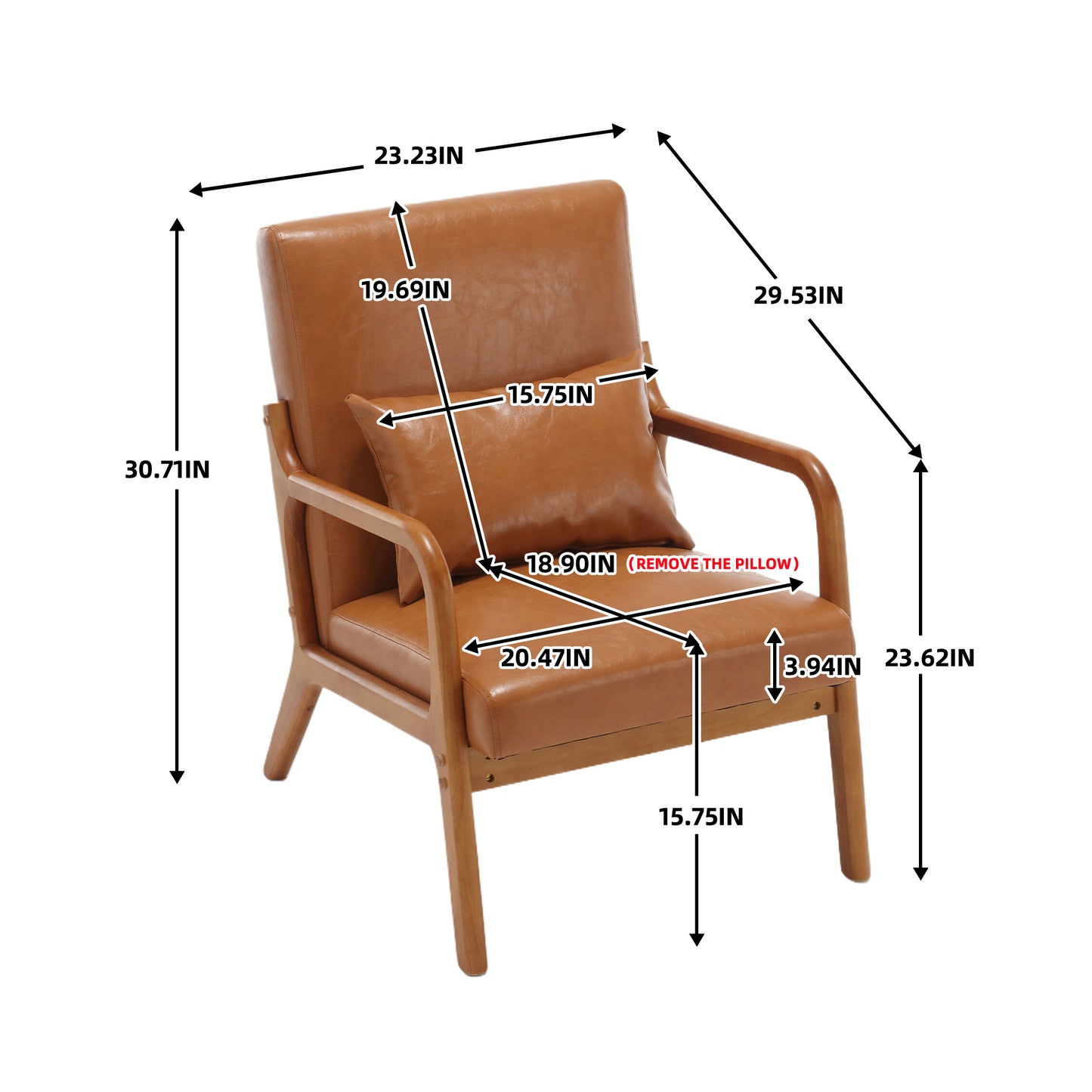 Modern Accent Chair, Solid Wood Padding Lounge Armchairs With One pillow for Living Room, Bedroom, Guest Room (Light Brown PU)