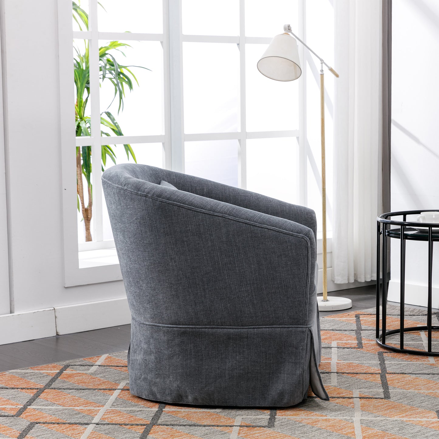 360-degree Swivel Accent Armchair Linen Blend Grey