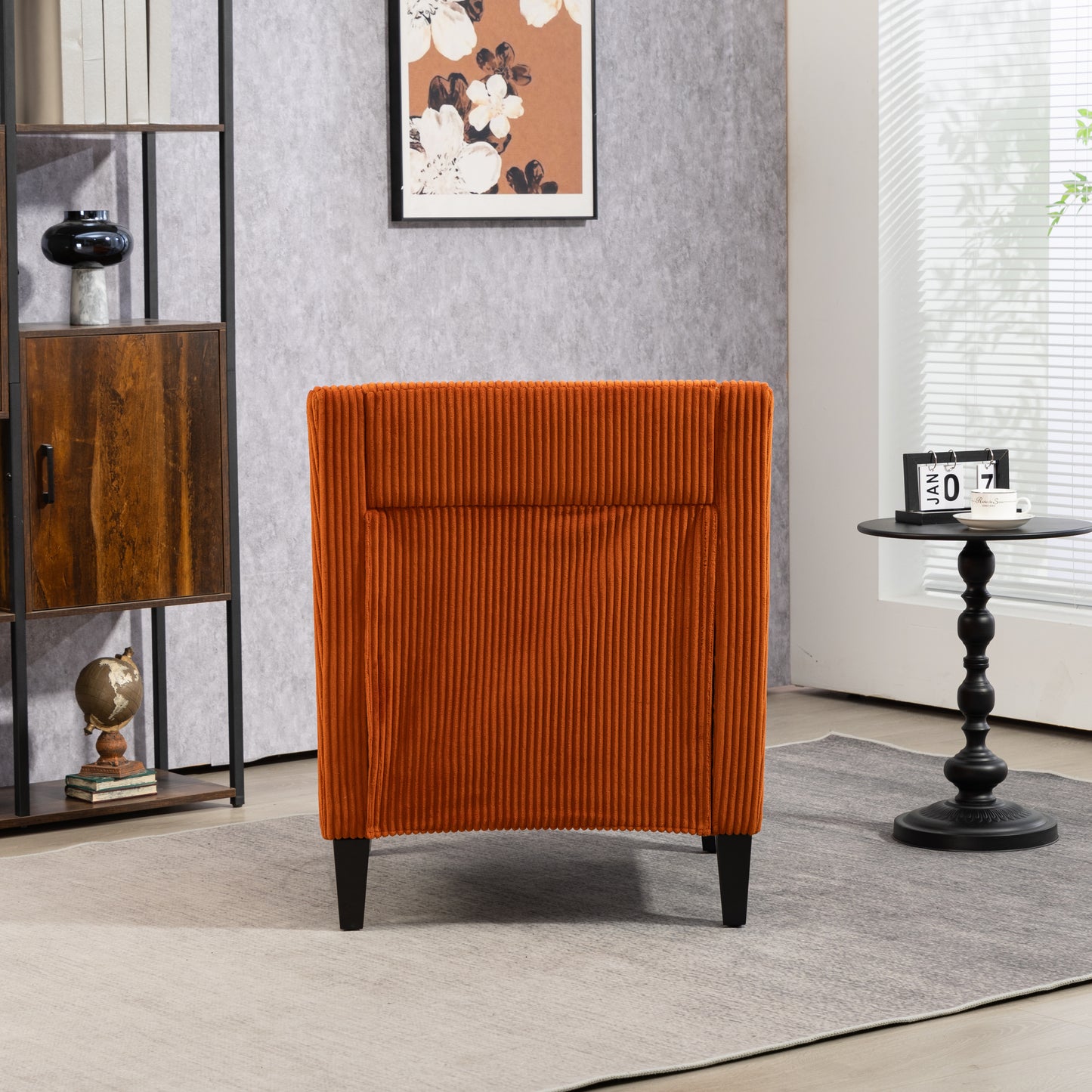 Modern Accent Chair,Upholstered Armchair with Scooped Arms for Bedroom,Apartment,Studio,Office,Waiting Room(Orange Corduroy)