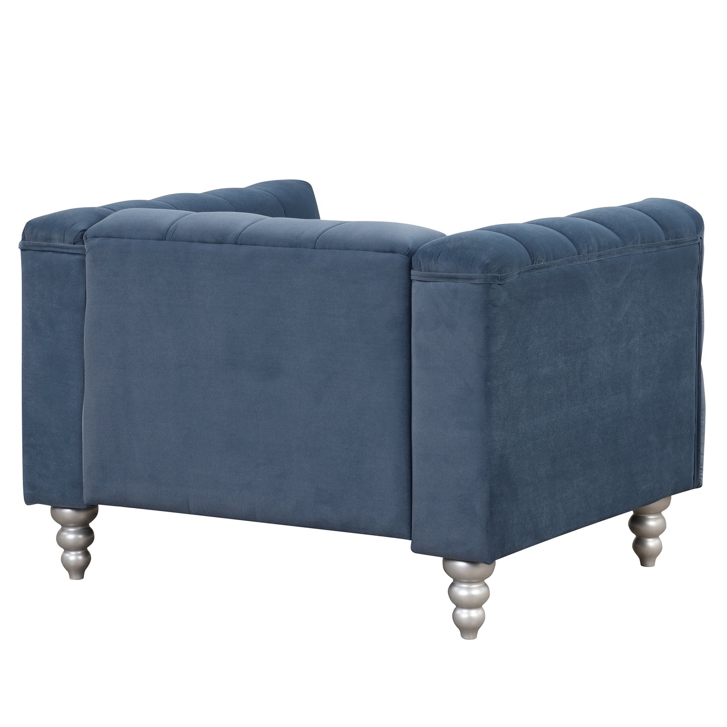 42" Modern Sofa Dutch Fluff Upholstered sofa with solid wood legs, buttoned tufted backrest,blue