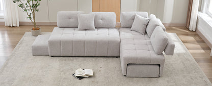 91.73" L-shaped Sofa Sectional Sofa Couch with 2 Stools and 2 Lumbar Pillows for Living Room, Light Grey