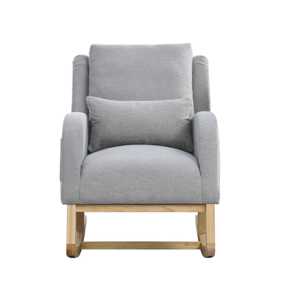 27.5 "W Modern Accent High Back Living Room Casual Armchair Rocker with One Lumbar Pillow, Two Side Pockets,Teddy.