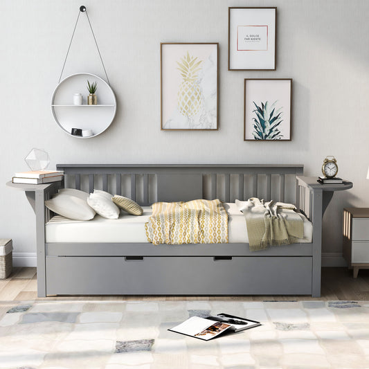 Wooden Daybed with Trundle Bed, Sofa Bed for Bedroom Living Room, Gray