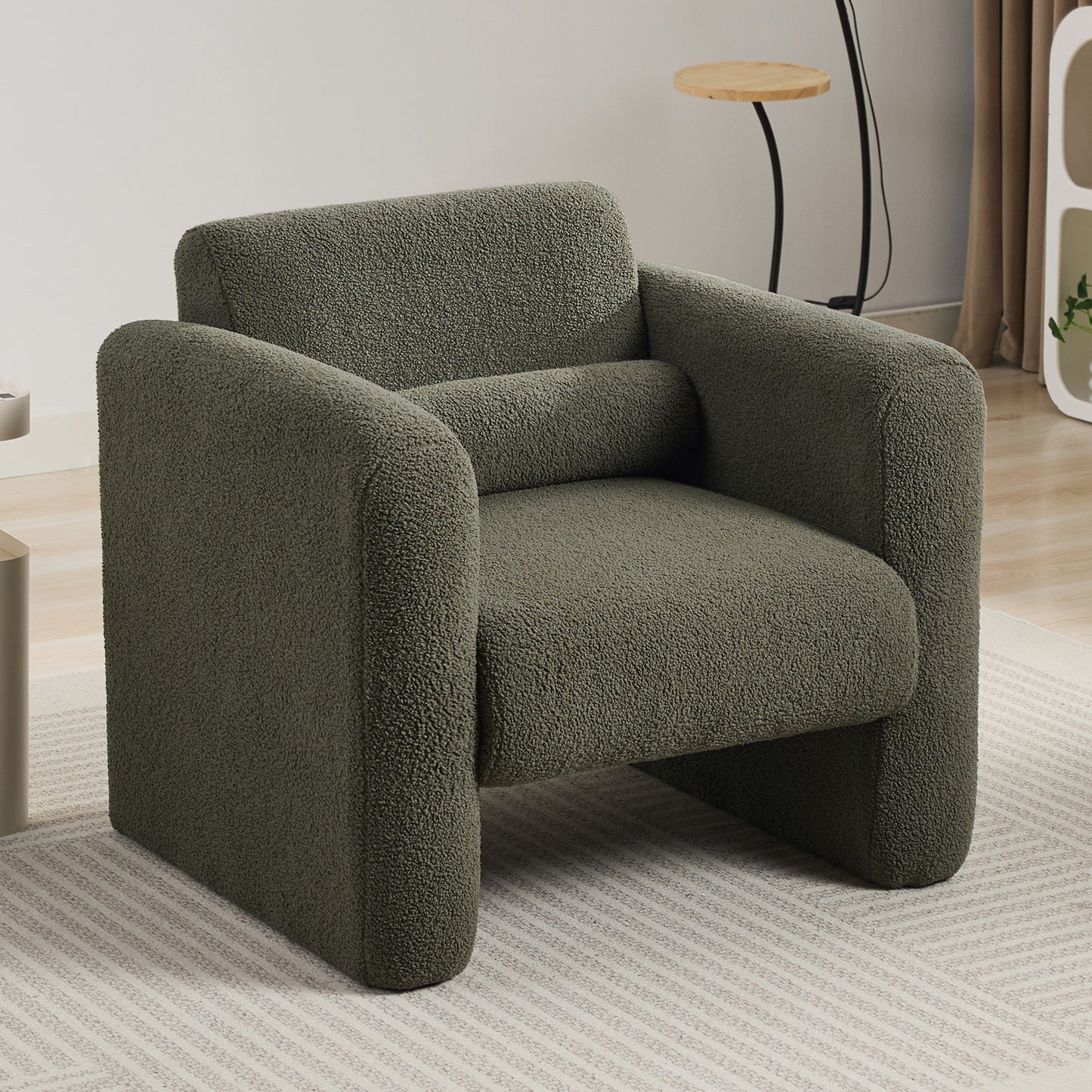 Modern Accent Chair Lambskin Sherpa Fabric Upholstered Comfy Reading Arm Chair Soft Padded Armchair with Back and Pillow for Living Room Bedroom Reception Waiting Room Office,Seaweed Green