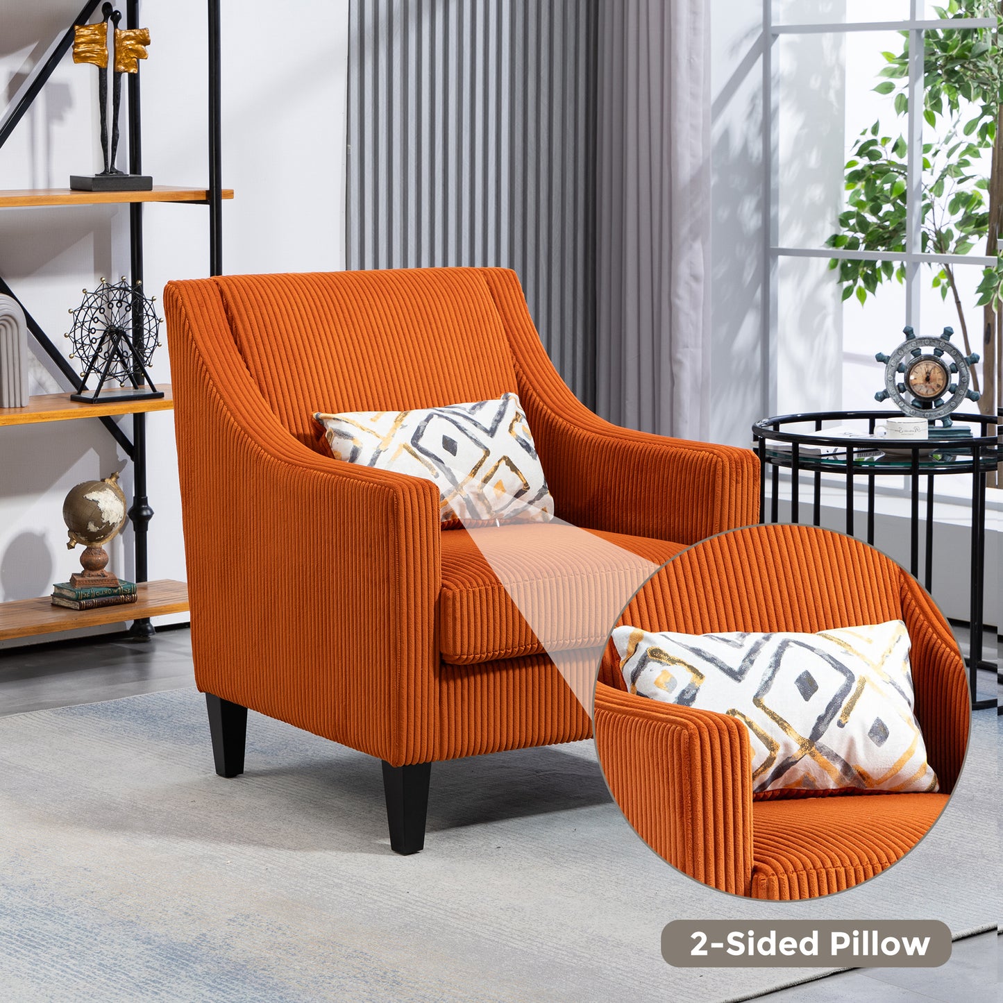 Modern Accent Chair,Upholstered Armchair with Scooped Arms for Bedroom,Apartment,Studio,Office,Waiting Room(Orange Corduroy)