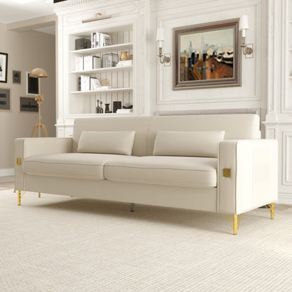 Luxury Velvet Sofa with Gold Accents - Modern 3-Seat Couch with Plush Cushions, Perfect for Living Room and Office Decor