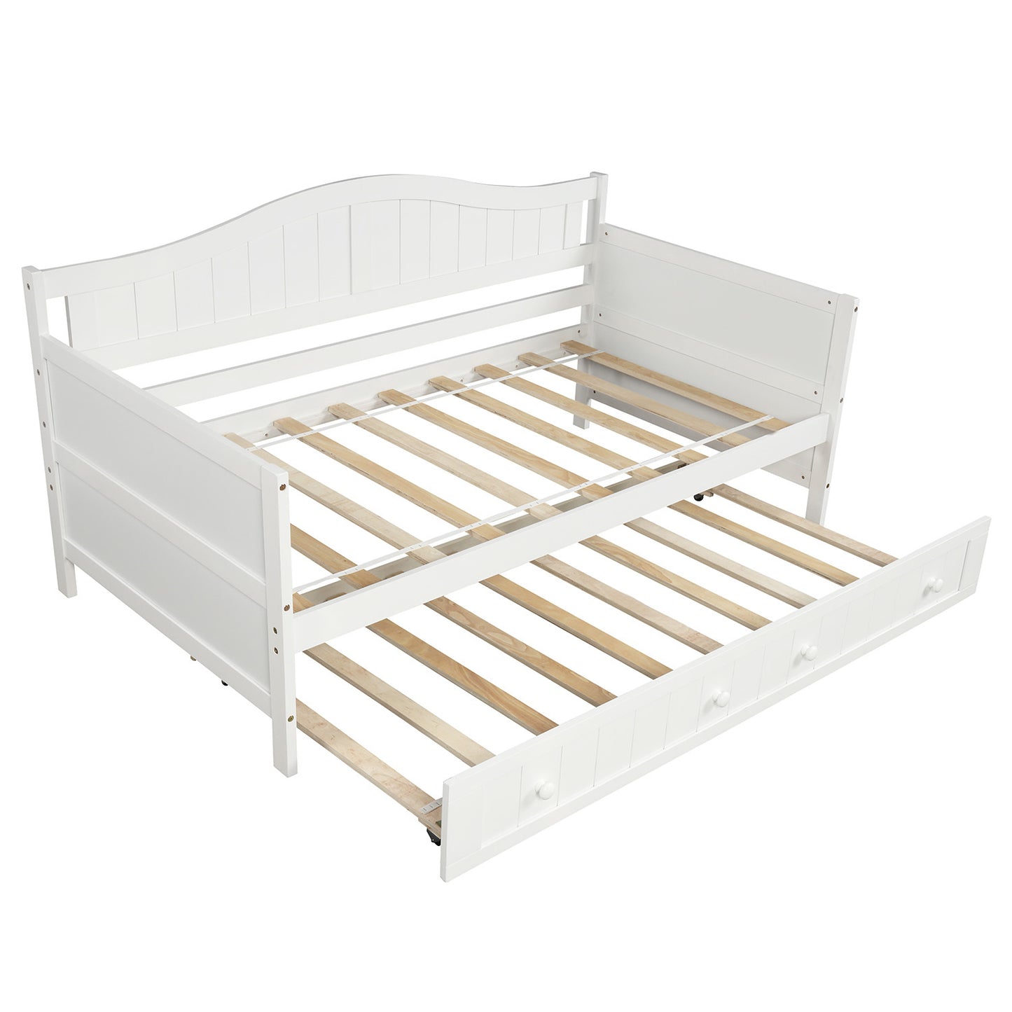 Wooden Daybed with Trundle Bed, Sofa Bed for Bedroom Living Room,White