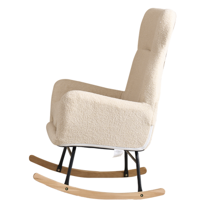 Modern Rocking Chair with High Backrest,Teddy Material Comfort Arm Rocker, Lounge Armchair for Living Room