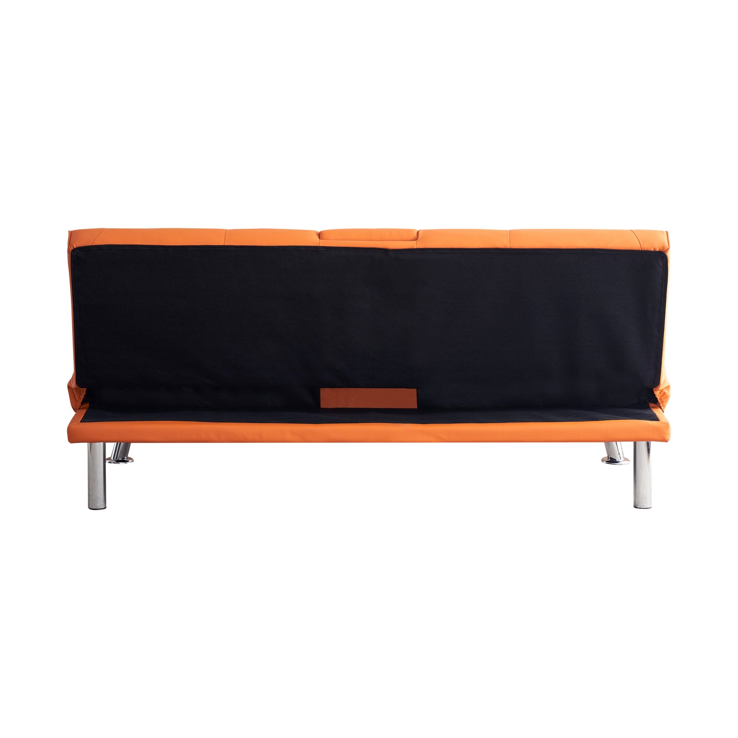 67" Orange Leather Multifunctional Double Folding Sofa Bed for Office with Coffee Table