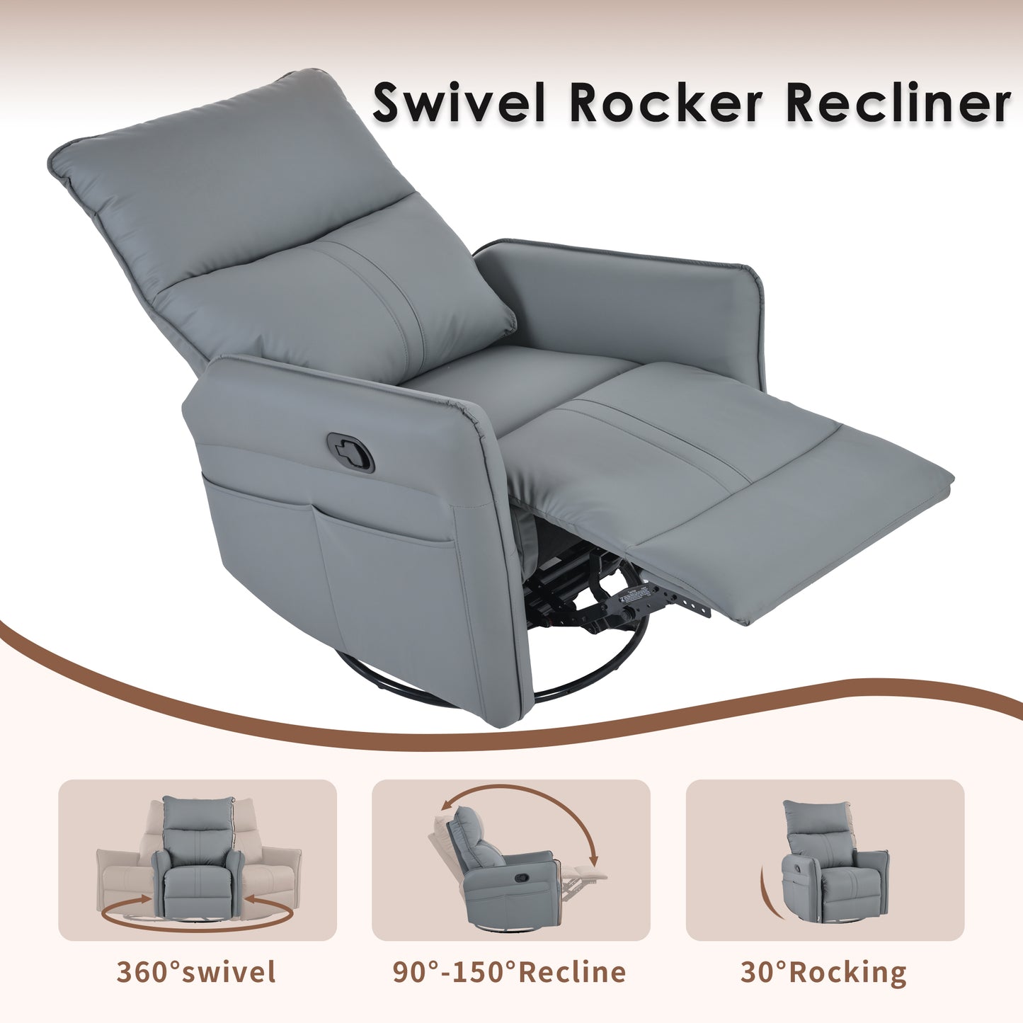 Rocking Recliner Chair,360 Degree Swivel Nursery Rocking Chair,Glider Chair,Modern Small Rocking Swivel Recliner Chair for Bedroom,Living Room Chair Home Theater Seat,Side Pocket(Blue-gray)