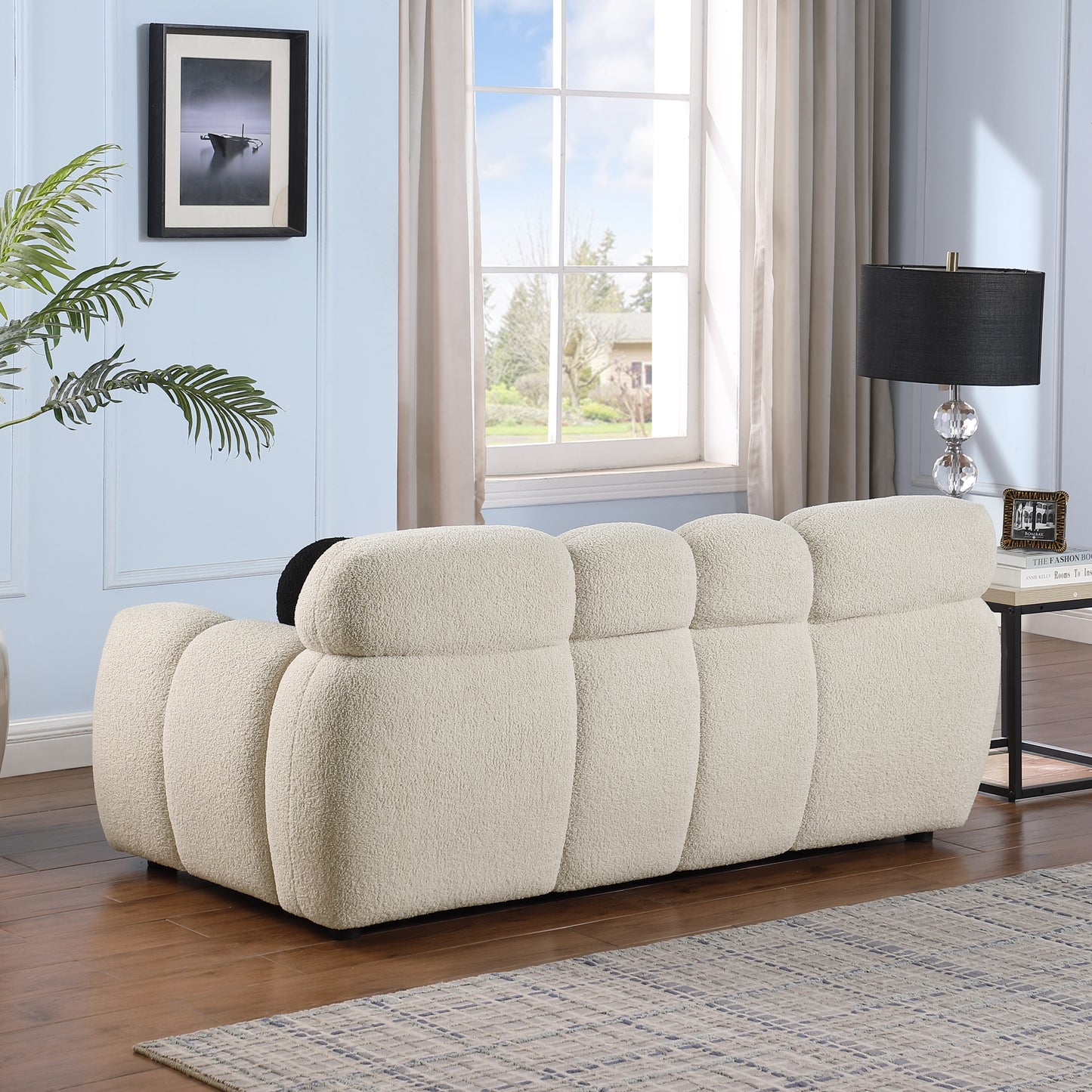 64.96 length,35.83" deepth,human body structure for USA people, marshmallow sofa,boucle sofa,2 seater, BEIGE BOUCLE