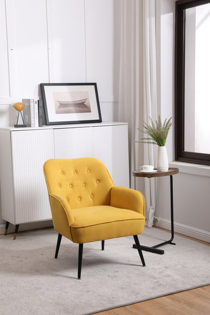 Modern Mid Century Chair Linen Sherpa Armchair for Living Room Bedroom Office Easy Assemble(Yellow)