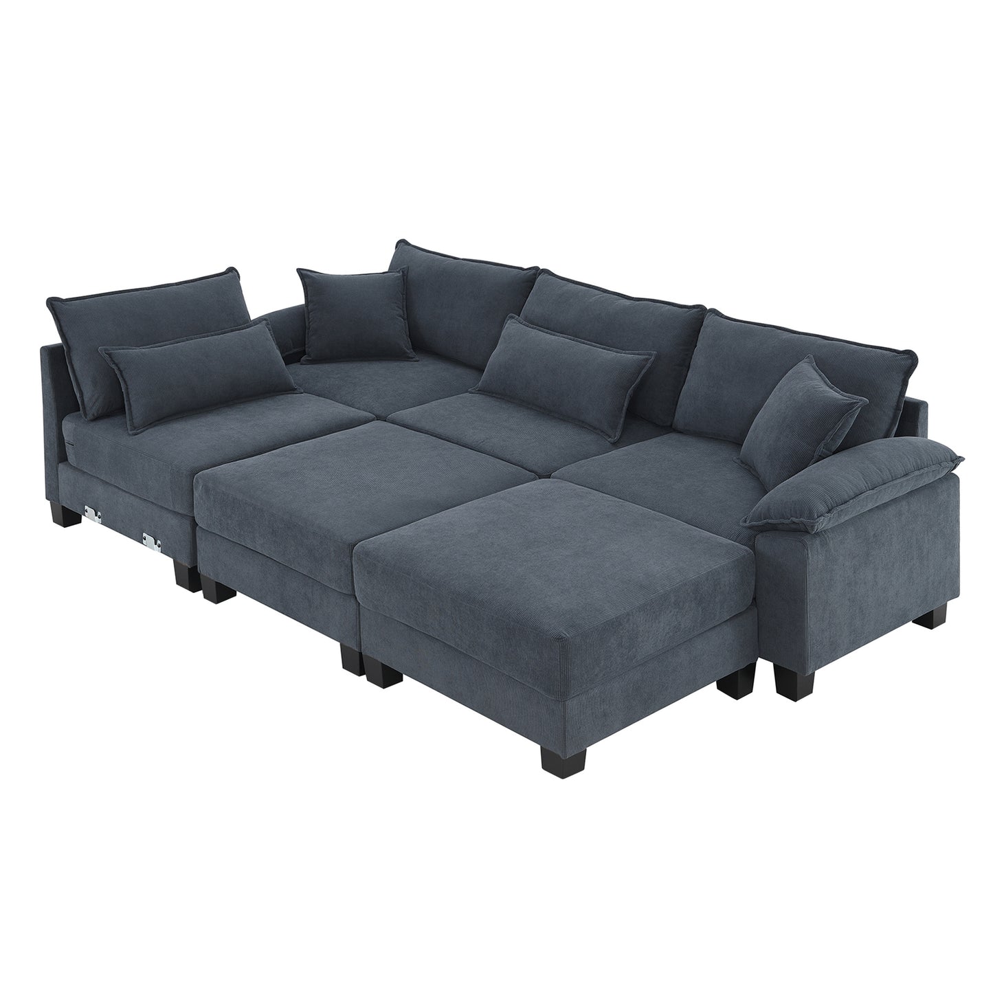 133*65" Corduroy Modular Sectional Sofa,U Shaped Couch with Armrest Bags,6 Seat Freely Combinable Sofa Bed,Comfortable and Spacious Indoor Furniture for Living Room, 2 Colors