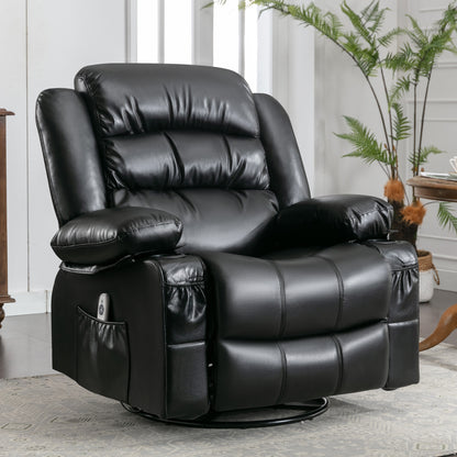 Massage Swivel Rocker Recliner Chair with Vibration Massage and Heat Ergonomic Lounge Chair for Living Room with Rocking Function and Side Pocket  2 Cup Holders USB Charge Port,black.