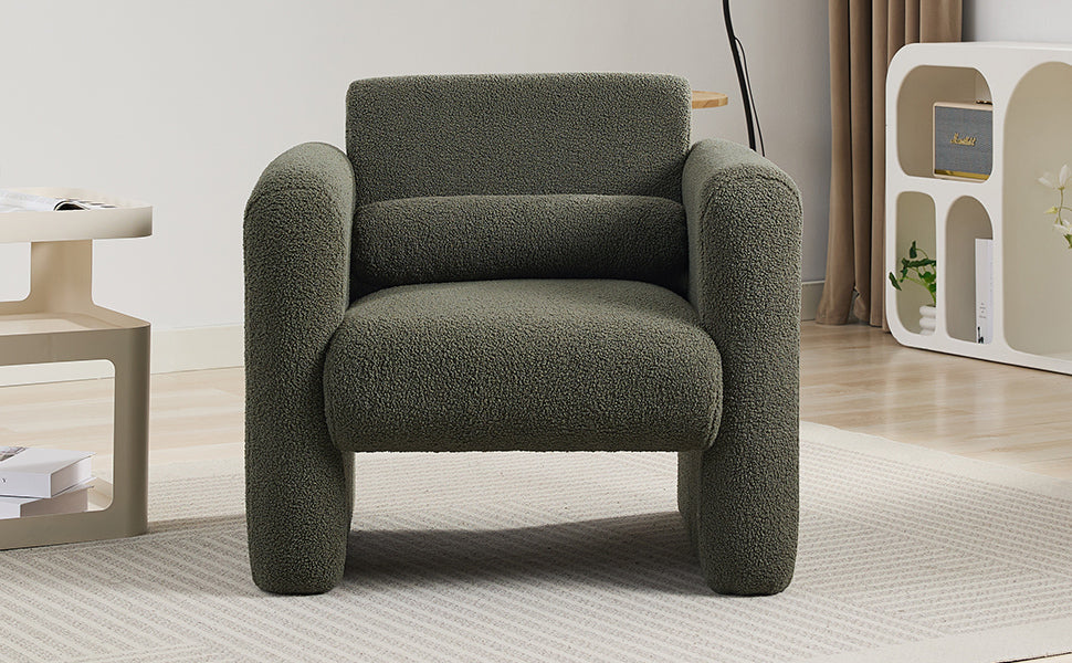 Modern Accent Chair Lambskin Sherpa Fabric Upholstered Comfy Reading Arm Chair Soft Padded Armchair with Back and Pillow for Living Room Bedroom Reception Waiting Room Office,Seaweed Green