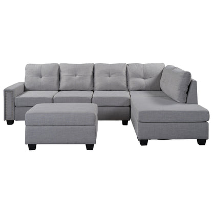 Reversible Sectional Sofa Space Saving with Storage Ottoman Rivet Ornament L-shape Couch for Large Space Dorm Apartment