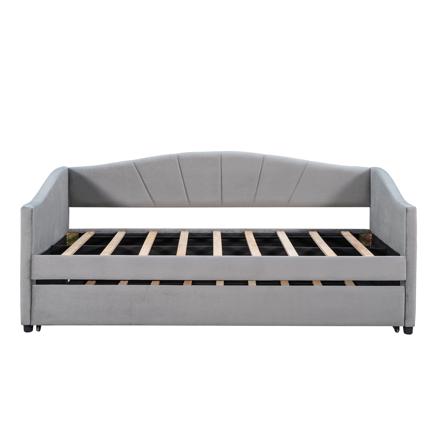 Upholstered Daybed Sofa Bed Twin Size With Trundle Bed and Wood Slat,Gray