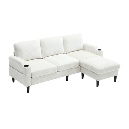 Sofa for three, solid wood frame, Chenille fabric, side pocket, with two cup holders, footstool with storagestorage sofa /Living room sofa cozy sectional sofa