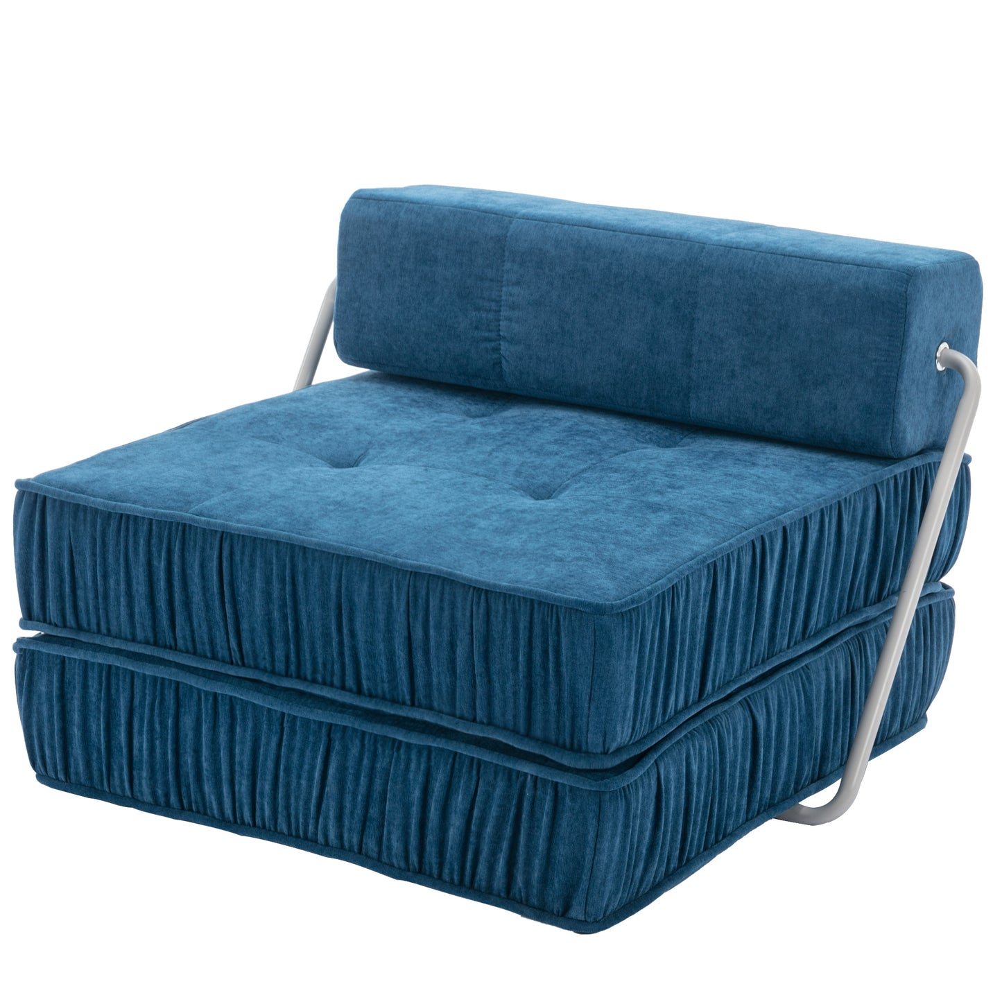 Folding Sofa Bed, Futon Sleeper Chair, Convertible Chair Floor Couch & Sleeping Mattress for Living Room, Guest Room, Home Office, Apartment, Small space, Bed, Removable Back Cushion, Blue, 1 Seat