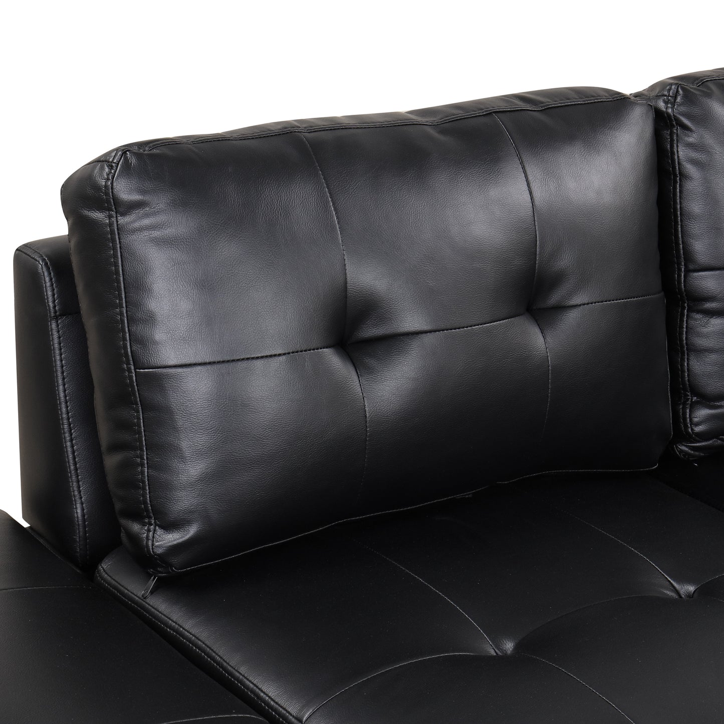 94.88" L-Shaped Corner Sofa Pu Leather Sectional Sofa Couch with Movable Storage Ottomans for Living Room, Black