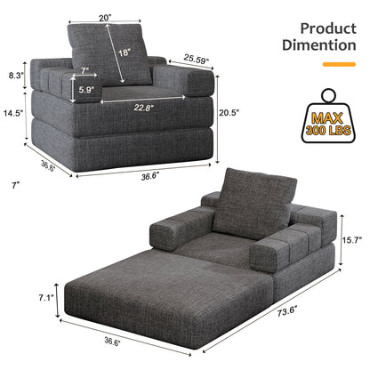 Single sofa chair that converts to a single sofa bed for living room, guest room, playroom, Dark Grey