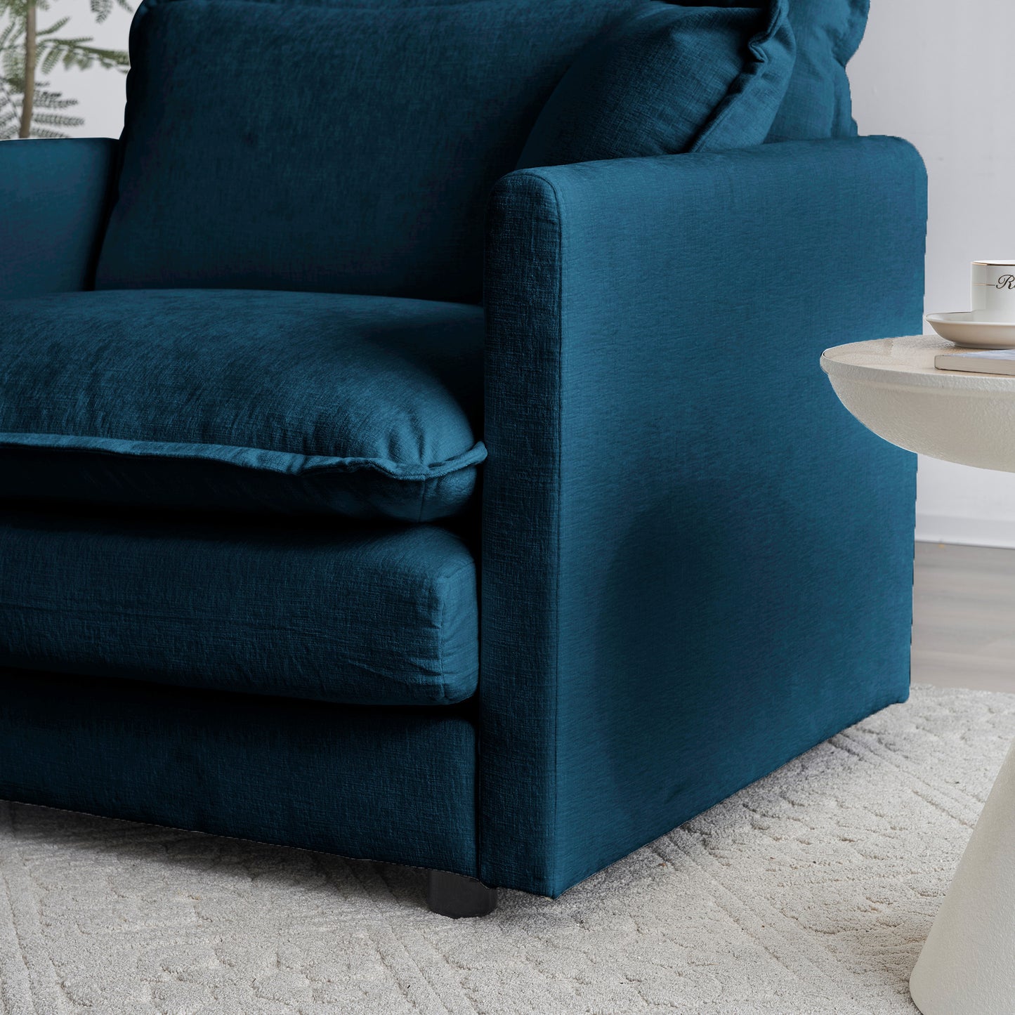 Modern Accent Chair with Ottoman, Living Room Club Chair Chenille Upholstered Armchair, Reading Chair for Bedroom, Blue Chenille