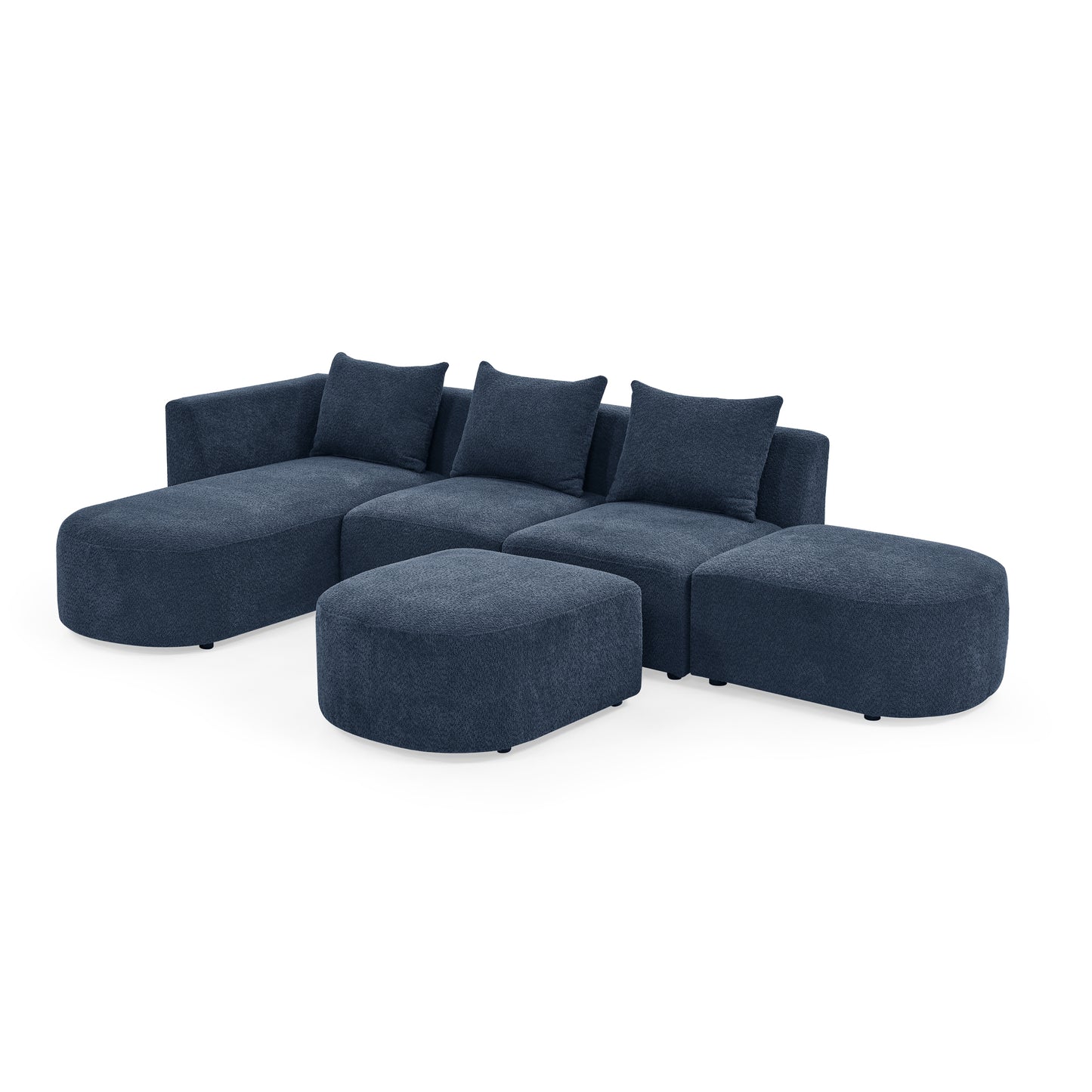 L Shape Sectional Sofa including Two Single Seats, Left Side Chaise and Two Ottomans, Modular Sofa, DIY Combination, Loop Yarn Fabric, Navy