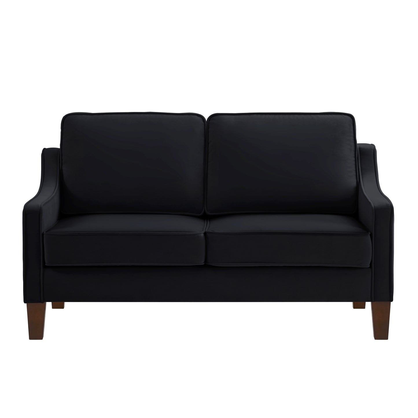 Modern Loveseat sofa for Living Room, Upholstered Velvet Small Couch with Wooden Legs for Livingroom Bedroom, Black