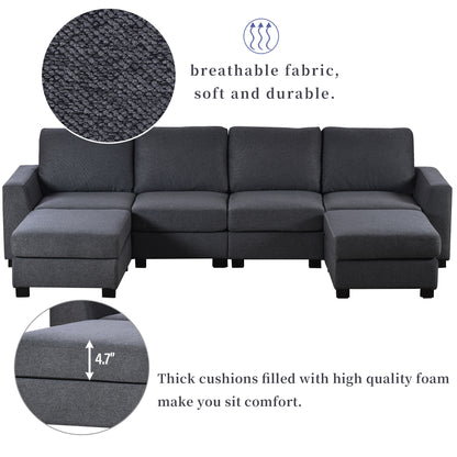 U_STYLE 3 Pieces U shaped Sofa with Removable Ottomans