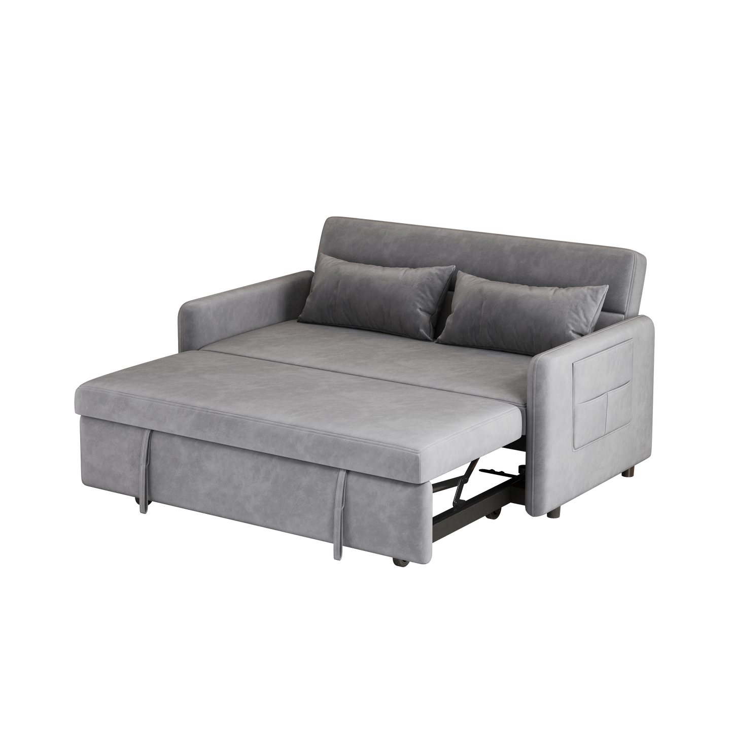 Sofa Pull Out Bed Included Two Pillows 54" Grey Velvet Sofa for Small Spaces