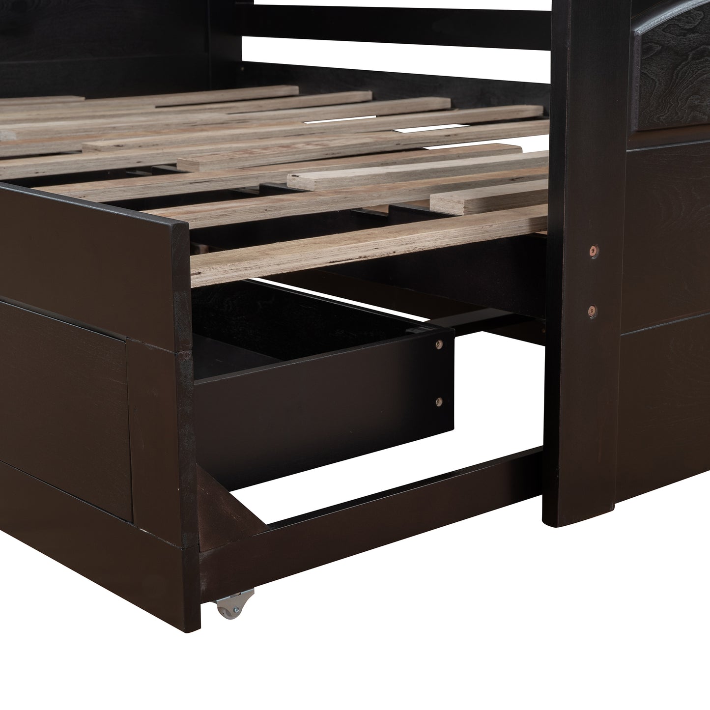 Wooden Daybed with Trundle Bed and Two Storage Drawers, Extendable Bed Daybed,Sofa Bed with Two Drawers, Espresso