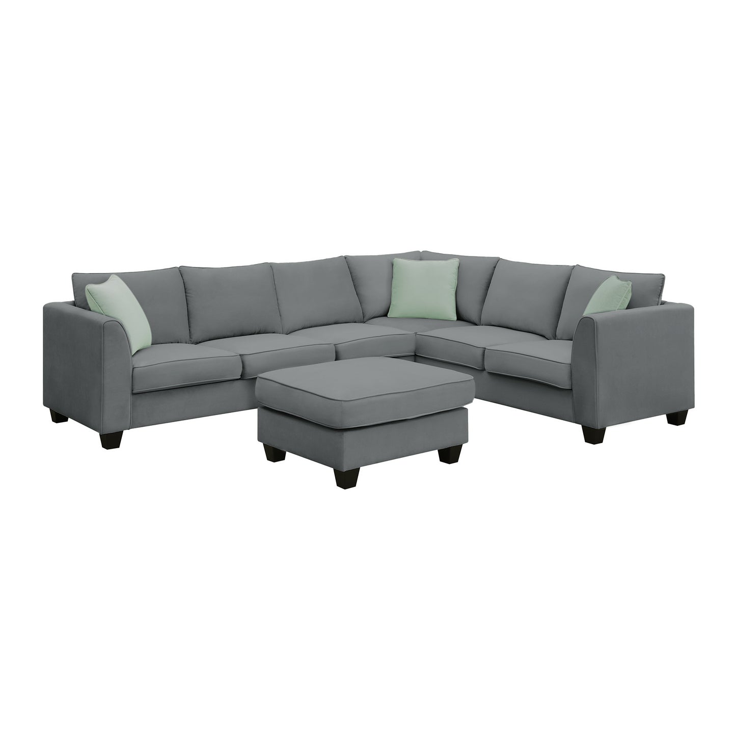 112*87" Sectional Sofa Couches Living Room Sets, 7 Seats Modular Sectional Sofa with Ottoman, L Shape Fabric Sofa Corner Couch Set with 3 Pillows, Grey