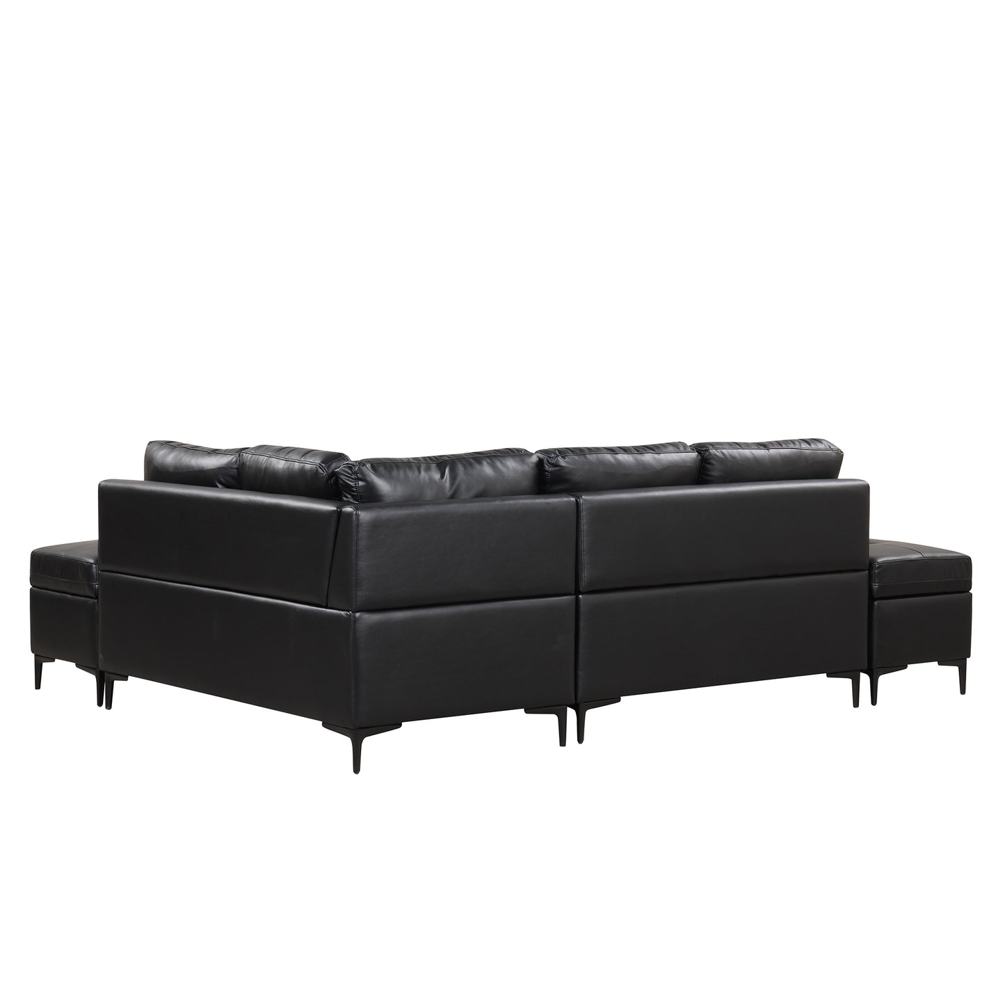 94.88" L-Shaped Corner Sofa Pu Leather Sectional Sofa Couch with Movable Storage Ottomans for Living Room, Black