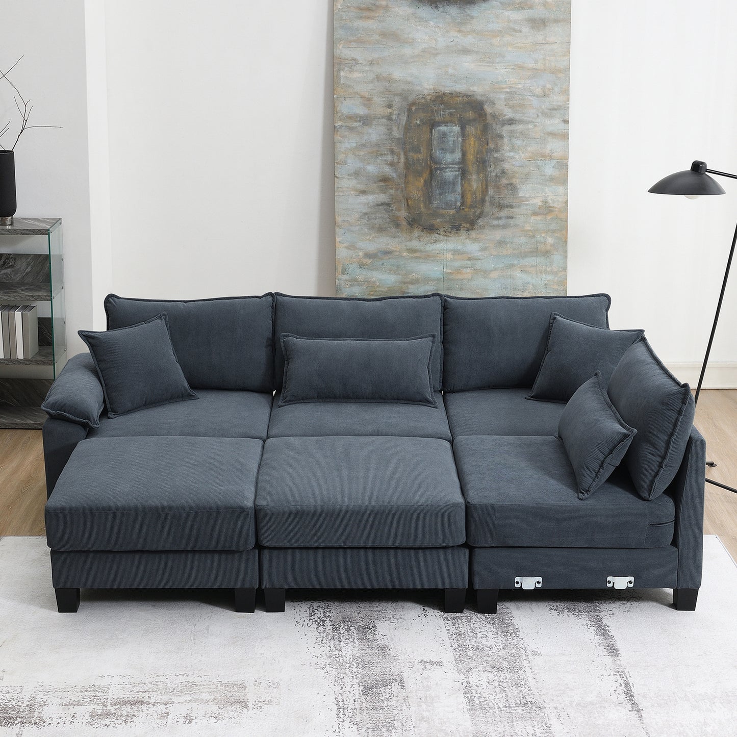 133*65" Corduroy Modular Sectional Sofa,U Shaped Couch with Armrest Bags,6 Seat Freely Combinable Sofa Bed,Comfortable and Spacious Indoor Furniture for Living Room, 2 Colors