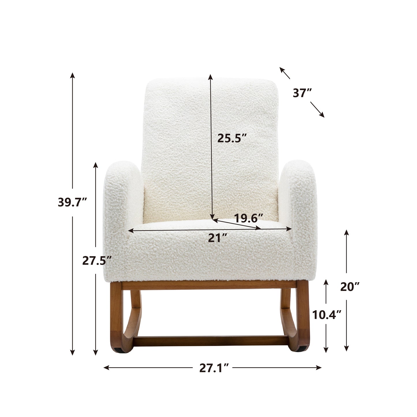 Rocking Chair, Modern Glider Chair, Recliner Armchair with Wood Legs and Side Pocket, Nursery Rocking Accent Chair with High Back for Living Room Bedroom (White Teddy)